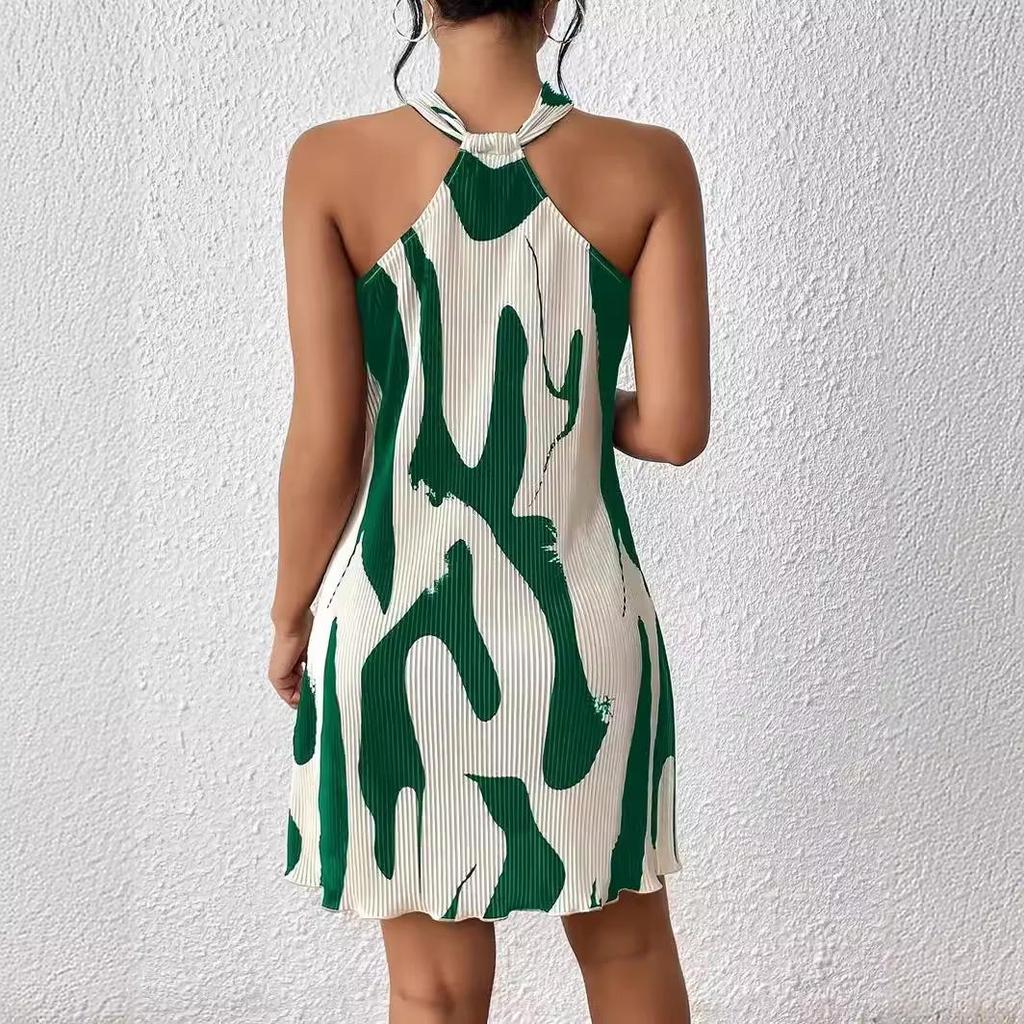European and American Women's Striped Sleeveless Halter Dress - 2024 Collection