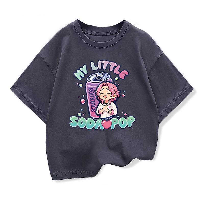 Boys Girls Loose Cotton Tee Soda Pop Graphic Design Soft Breathable Short Sleeve Daily Wear Kids Clothes