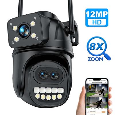 6K 12MP WiFi IP Three Lens Dual Screen Outdoor PTZ Camera Security Protection Auto Tracking Wireless CCTV Surveillance