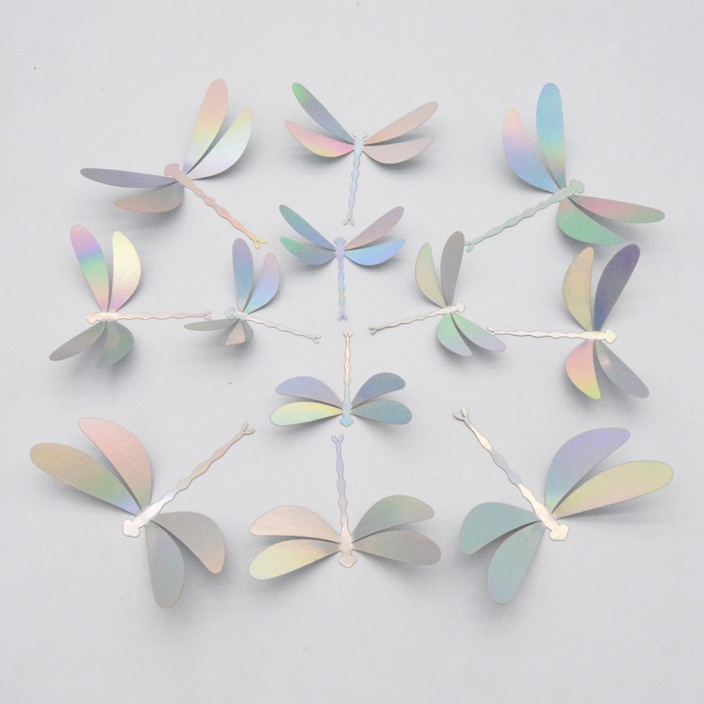 Party Wedding Gardening Ornament 3D Dragonfly Stickers Hollow Dragonflies Metal Texture Wall Decals