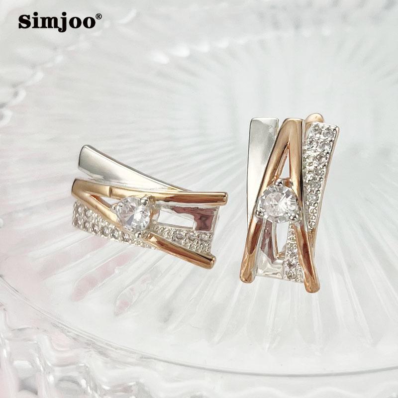 SIMJOO Zircon Earrings Rose Gold Color Hollow Earrings for Women