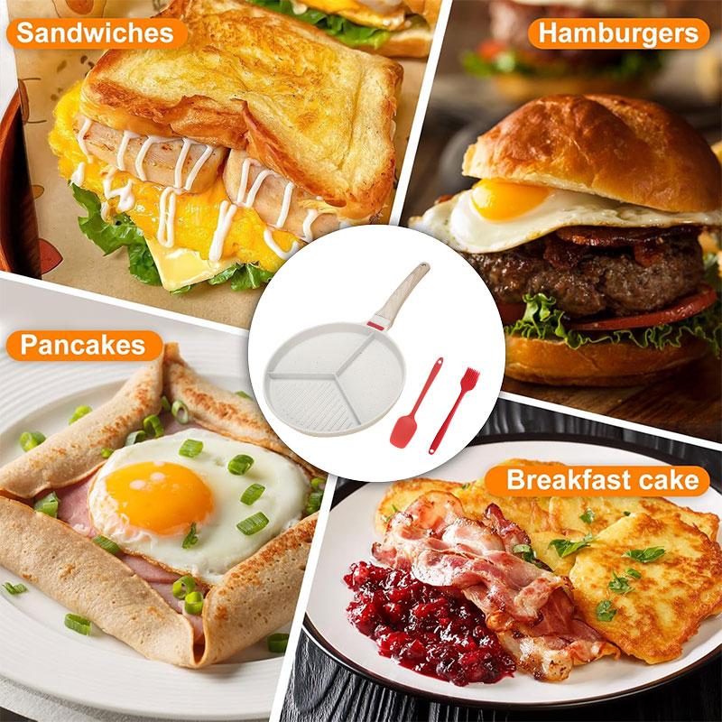 3-In-1 Divided Breakfast Omelette Frying Pan Non-stick Egg Pan Steak Grill Pan Ham Pancake Skillet Pan for Indoor Cooking Pan