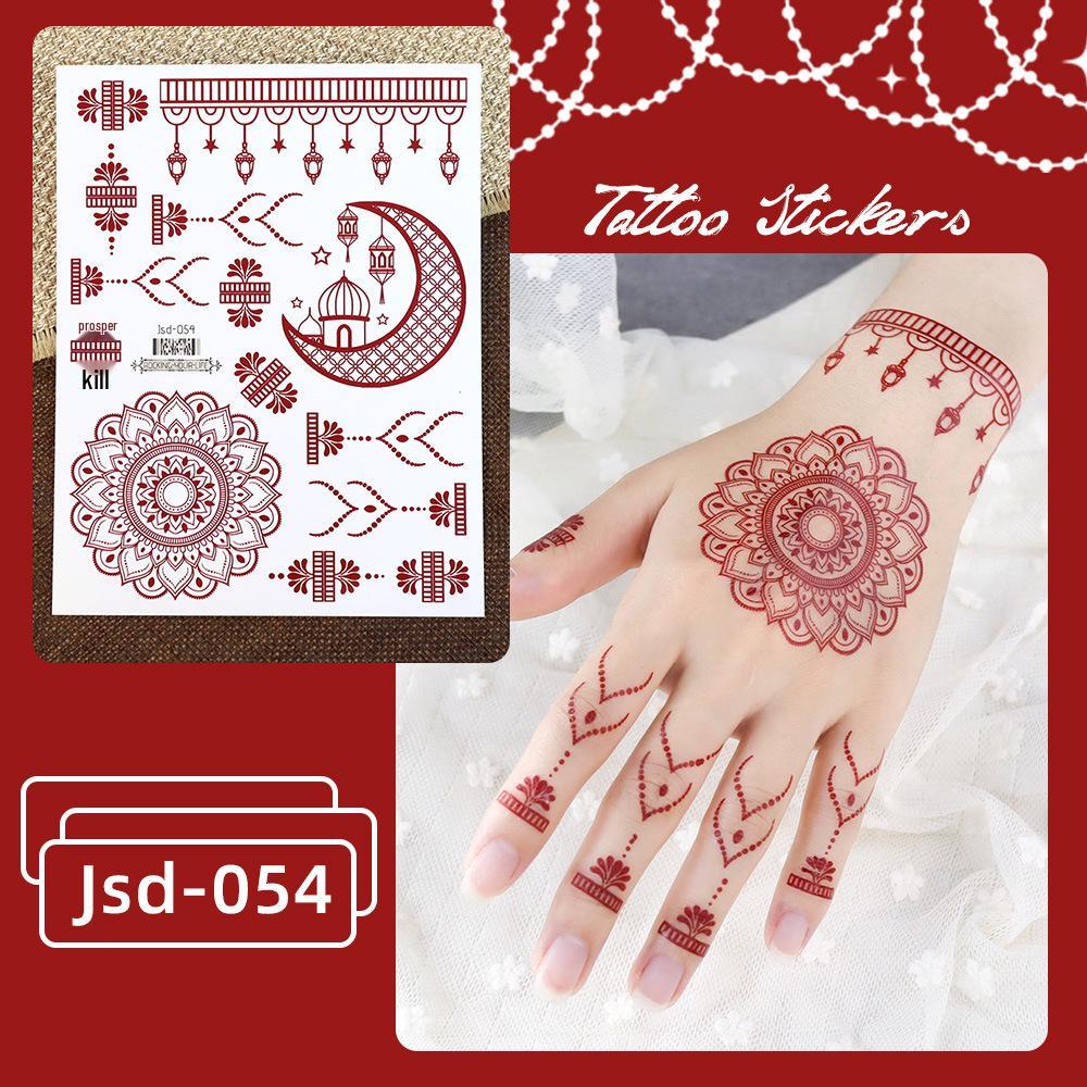 Whitening Red Henna Lace Mandala Flower Waterproof Temporary Tattoo Stickers for Women
