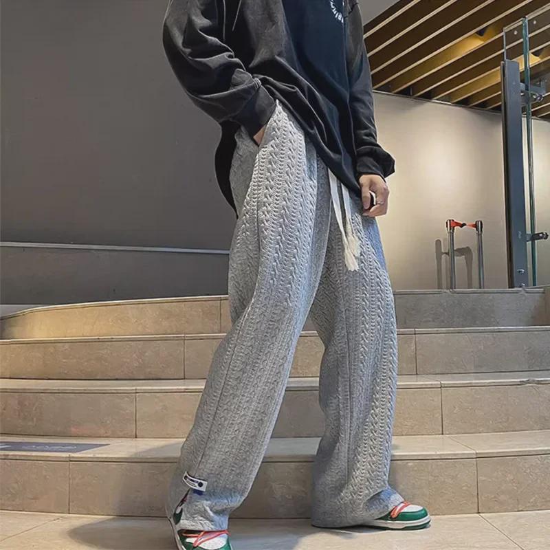 Men's Wide-Leg Jacquard Trousers: European & American Style, Straight Cut, Spring/Summer Casual