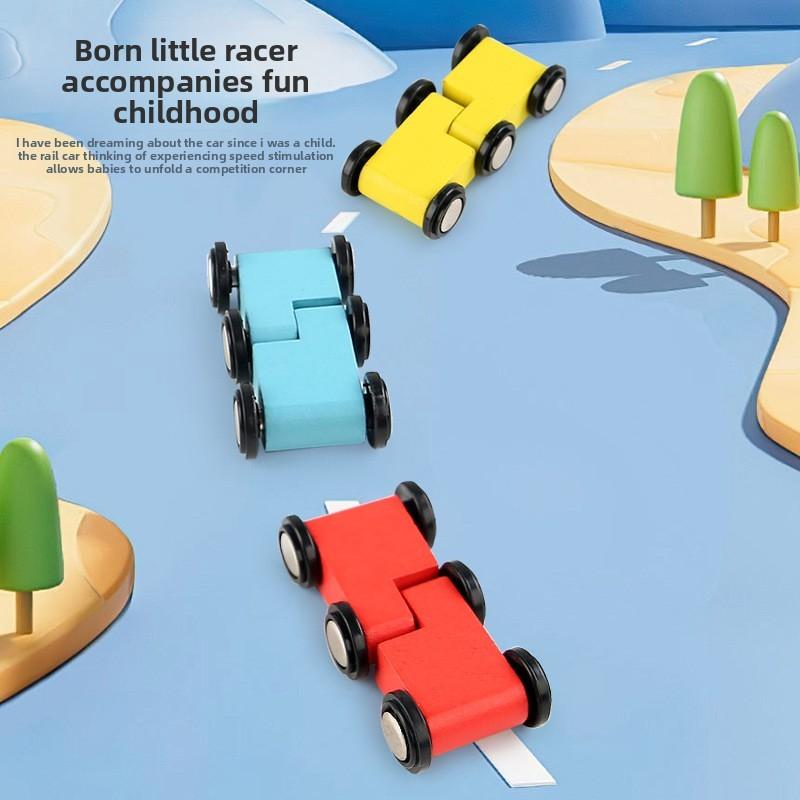 Wooden Rocket Track Toy With Inertia Mechanism For Kids Educational Play