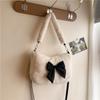 Handheld fluffy women's bag, new autumn and winter plush bag, cute bow small square bag, shoulder messenger bag.