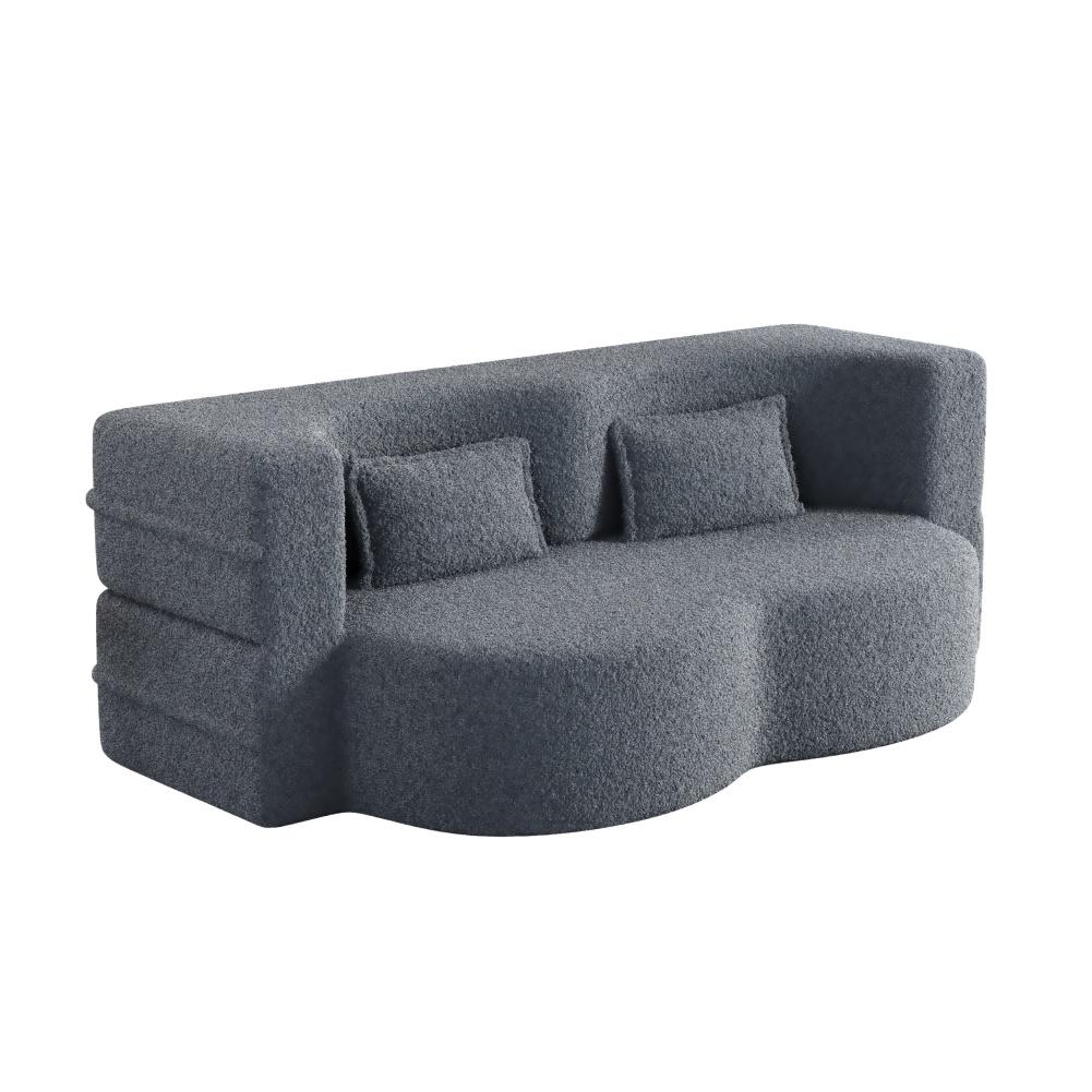 Umwandelbares Bodensofa mit 2 Kissen 15" Vollgröße Klappmatratze Teddy-Stoff Schaumstoffgefülltes Schlafsofa Bett für Wohnzimmer