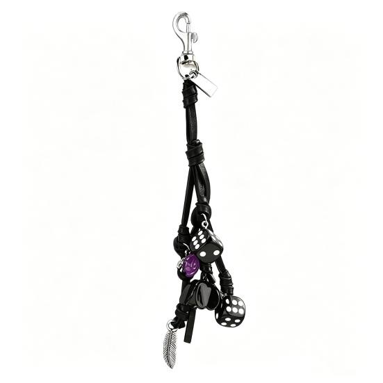 

Keychain Pendant Retro Yellow Black Climbing Rope Kye Chain with Imitation Leather Flowers Dice Snail Charm Hand-Woven Lucky Bag Accessory чёрный