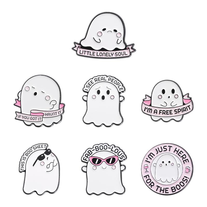 Punk Gothic Enamel Pins 4-7 Pcs/set Cute Ghost Halloween Cool Cowboy Brooches Lapel Badges Jewelry Gift for Fans Friends