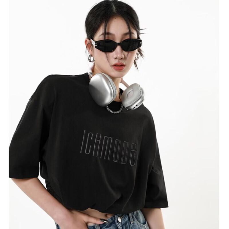 ICH MODE Women s American Retro Heavyweight Loose Short-Sleeve T-Shirt L