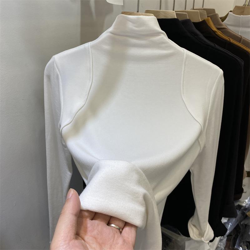 Half High Collar Base Shirt American Long Sleeved T-shirt Women's Trendy Slim Fit Top