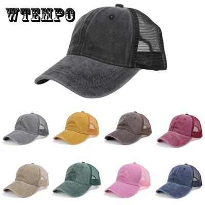Vintage Women Outdoor Mesh Baseball Cap, Summer Casual Washed Fabric Sun Visor Hip Hop Cap, Unisex Adjustable for Daily Decoration