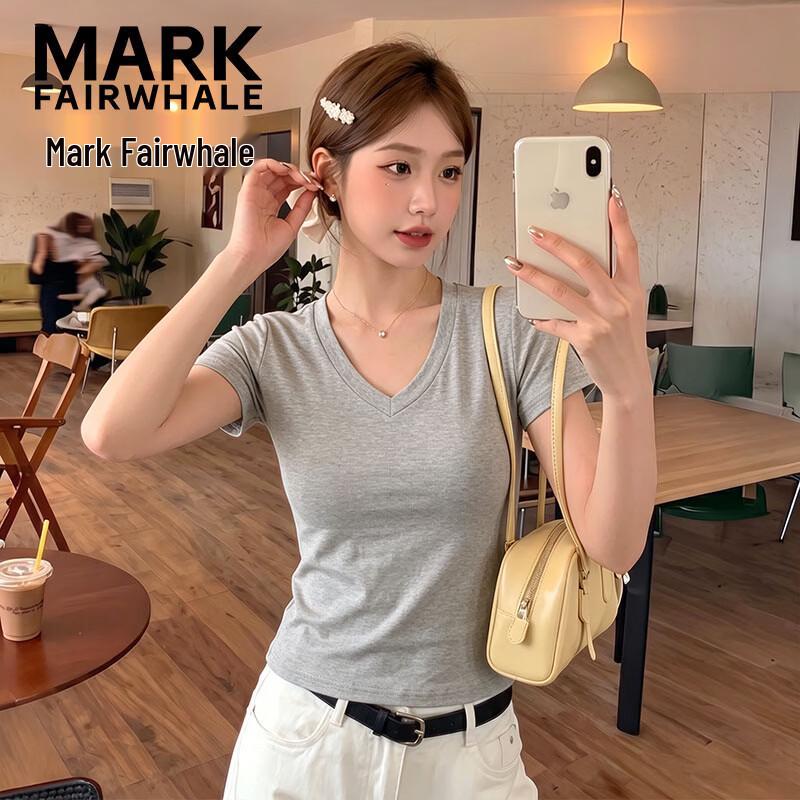 MARK FAIRWHALE Women s V-Neck Slim Fit Short Sleeve T-Shirt L