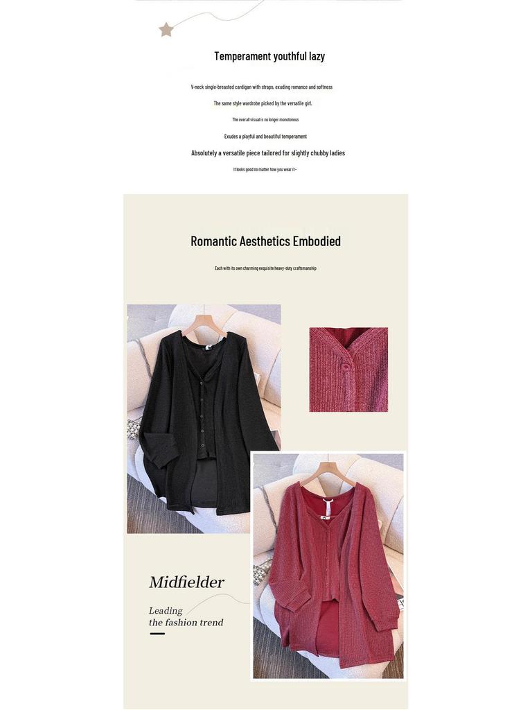 Damen Strickcardigan & Top Set in Übergröße: Temperamentvolle Freizeitkleidung für Frühling/Herbst (130-350 Pfund)