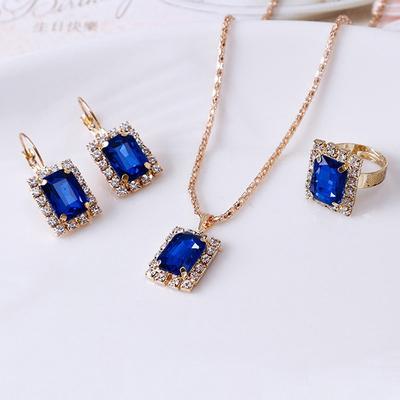 3pcs/set Fashion Square Necklace Earrings Ring Set Women's Fine Jewelry Set Gift ADM