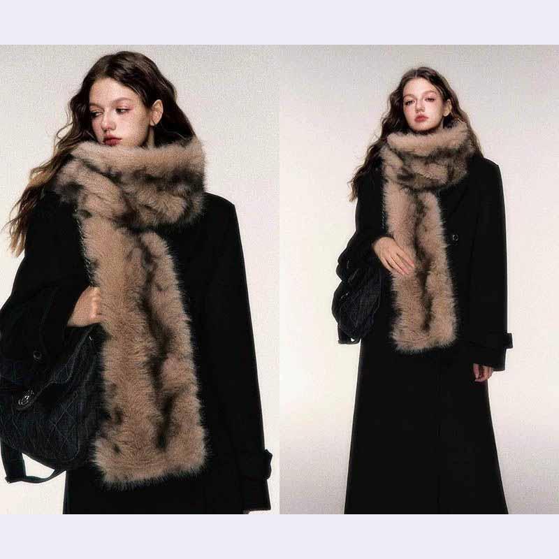 192x20cm Extra Long Faux Fur Scarf Winter Warm Double Sided Thick Plush Wrap Windproof Earmuff Neck Warmer for Women