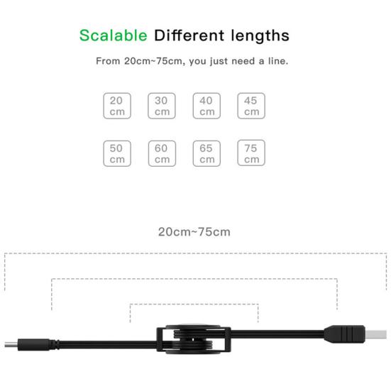 Type-C Retractable Data Sync Phone USB 3.1 Charging Cable Cord for Android iOS