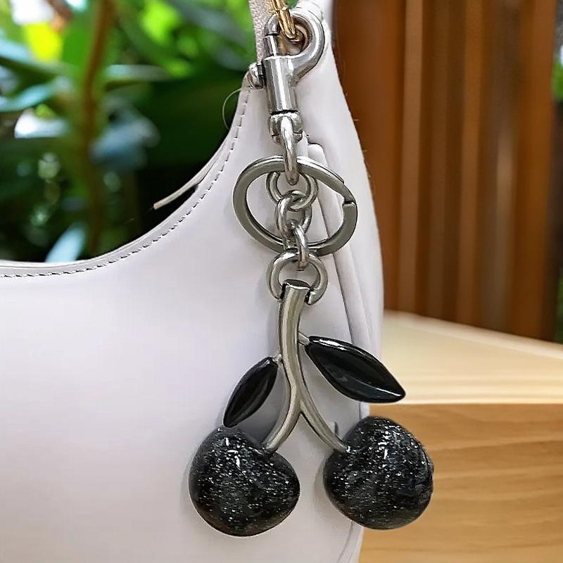 Black Cherry Fruit Charm Car Keychain Pendant Decoration Handbag Shoulder Bag Hanging Ornament Keyring  Accessories Gifts