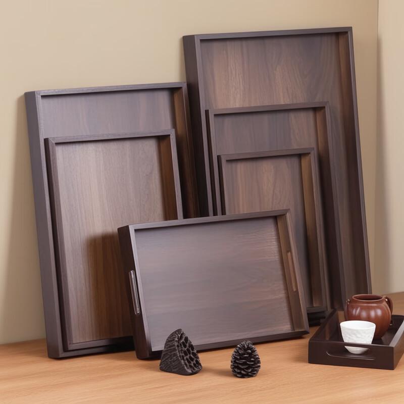 Zhaoran Japanese Bamboo Serving Tray with Black Walnut Handles