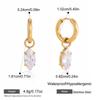 Stainless Steel Earrings Gold Plated Small Hoop with Round Pear Cut Zirconia Dangle Minimalist Elegant Earrings for Women