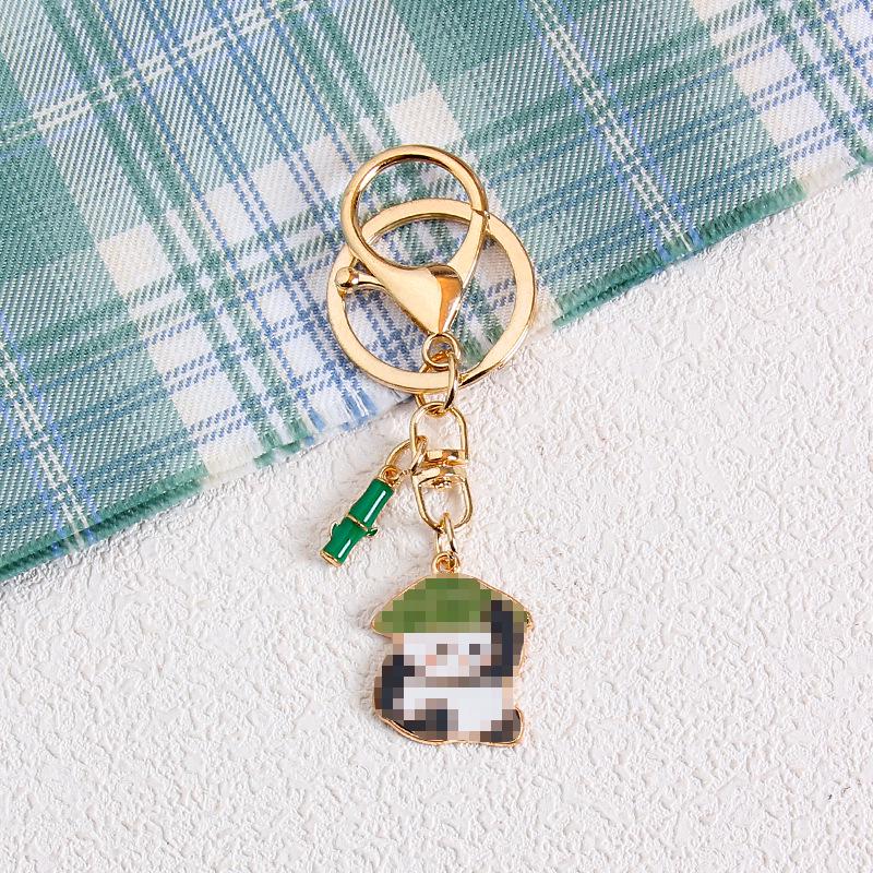 Panda Bamboo Cartoon Metal Keychain Pendant - Cute Alloy Accessory