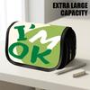 1pc Large Capacity Flip-Top Pencil Case Suitable for School & Office, Thickened Oxford Pencil Bag with Double-Layer Zipper & "I Am Ok" - Multifunction