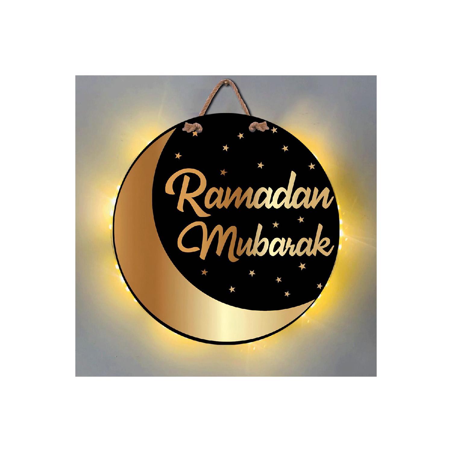 

Led Light Ramadan Gift Ramadan Mubarak Door Ornament And Wall Decor Wood Design 28 x 28 чистий