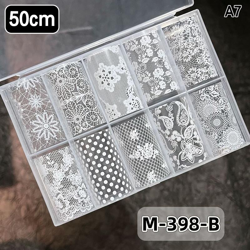 10 Rolls Nail Transfer Foils Sticker Black White Red Lace Flowers Nail Art Nail Charms Diy Nail Decoration Manicure Accessories