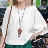 Blusa feminina casual com decote redondo e cor sólida, manga 3/4 solta