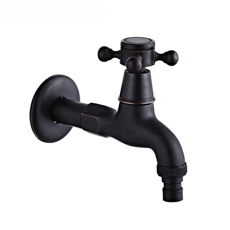 Bathroom Black Single Cold Tap Wall Washing Machine Single Tap Cold Water Faucet Garden Black Tap