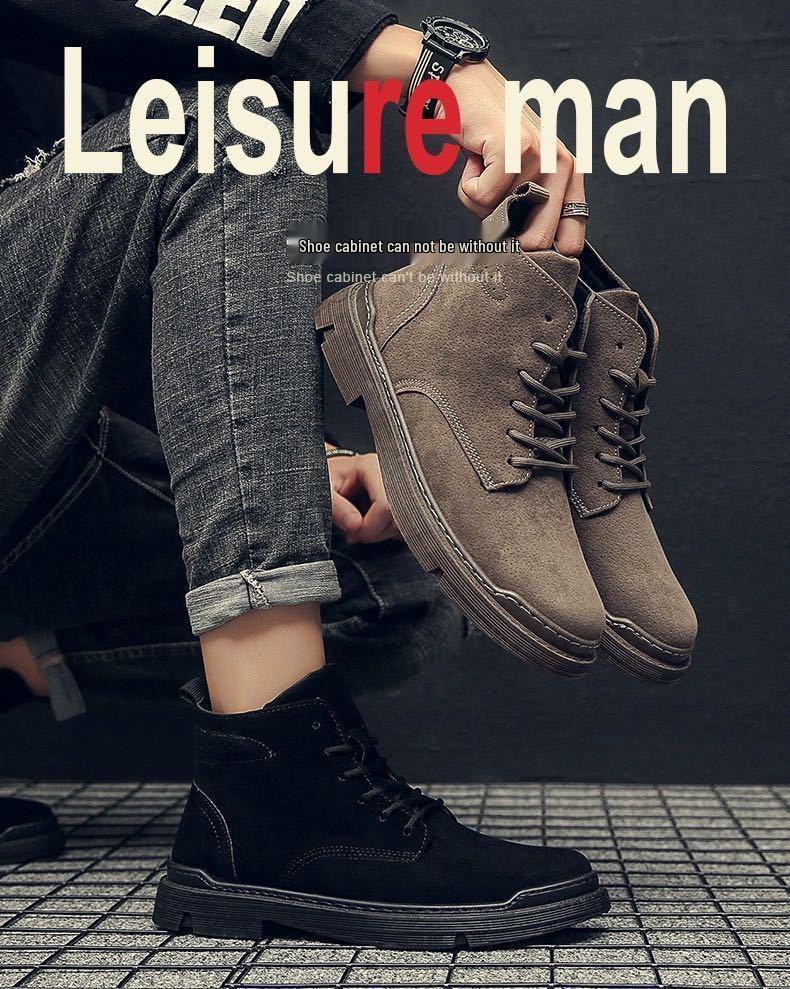 Men's Autumn/Winter Lace-up High-top Velvet Martin Boots - Casual Flat Bottom Trendy Style