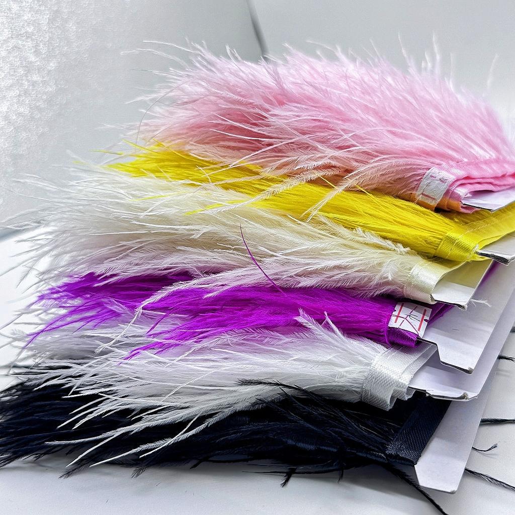 100CM 8-10cm Colorful DIY Ostrich Feather Trims Crafts Plume Sewing clothing White Feathers Ribbon Wedding Party decor
