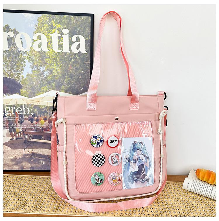 Wind Simple Transparent Pain Bag Large Capacity Class Tote Bag Leisure Commuting Shoulder Bag Versatile Tote Bag