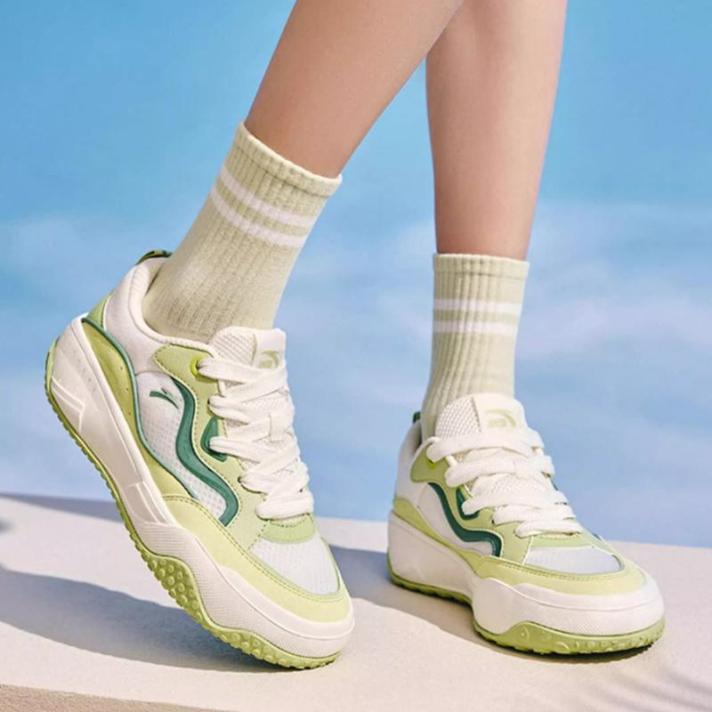 Anta Comfortable Versatile Non-Slip Wear-Resistant Breathable Low-Top Skate Shoes Women Sneaker White Green 922528072-3