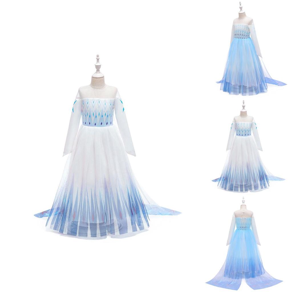 Frozen Princess Dress For Girls Elsa Snowflake Costume Blue And Purple Ages 3-10