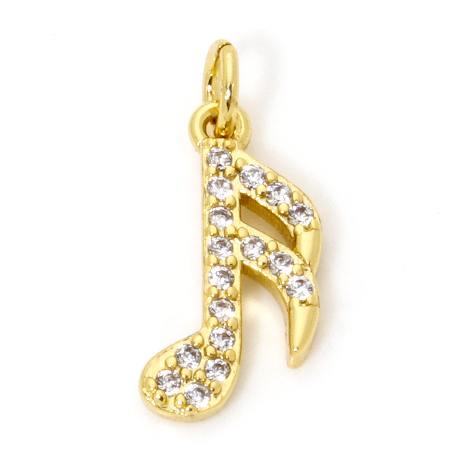 

1 Piece Brass Music Charms 18K Real Gold Plated Musical Note Micro Pave Clear Cubic Zirconia Pendants For DIY Necklace Making