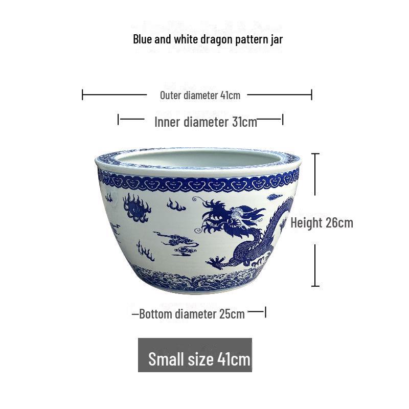 Blue & White Ceramic Large Outdoor Vase for Lotus, Aquatic Plants, or Fish