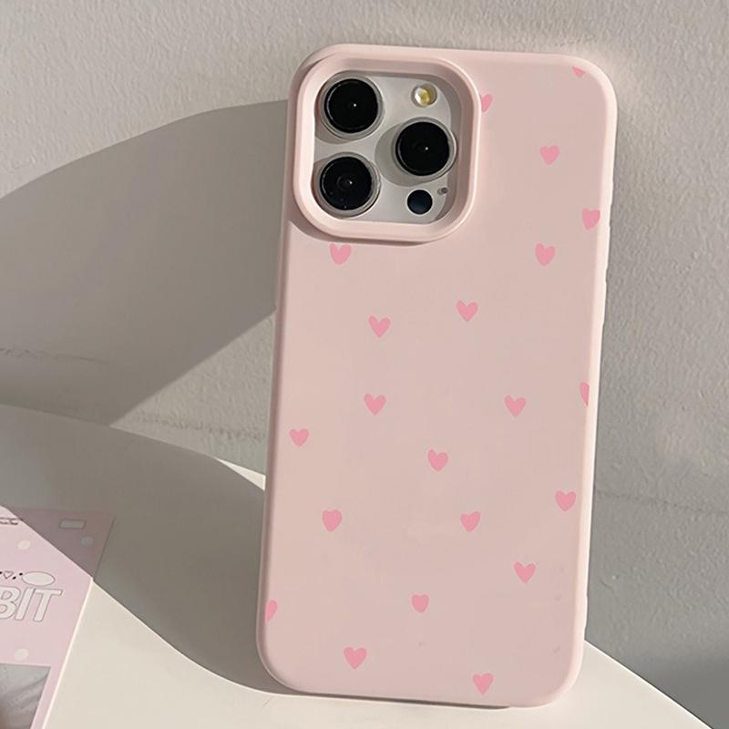 Simple Full Screen Pink Heart Phone Case For iPhone 11 12 13 14 15 16 17 Pro Max 16 Plus Shockproof Bumper Soft Silicone Cover