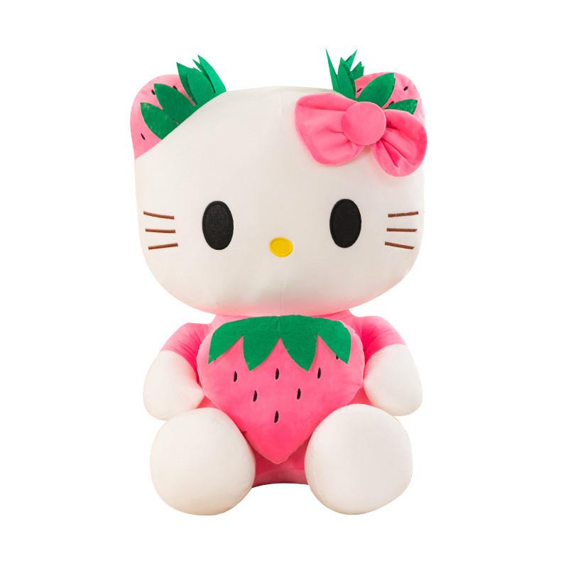 Kt Cat Strawberry Plush Doll Cotton Filling Soft Animal Toy For Home Gift Use