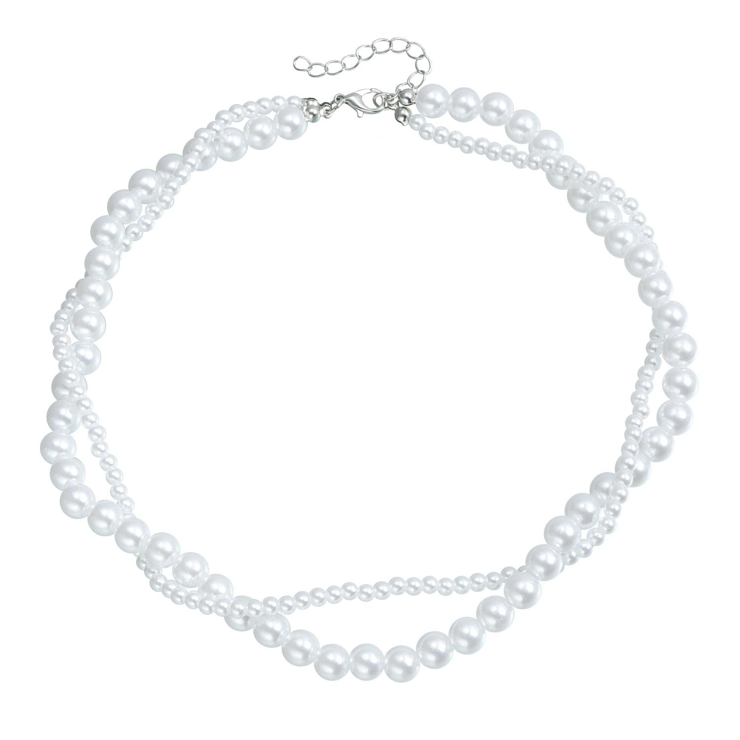 

European and American jewelry ins wind spray paint glass pearl collarbone chain exquisite simple atmosphere winding double necklace