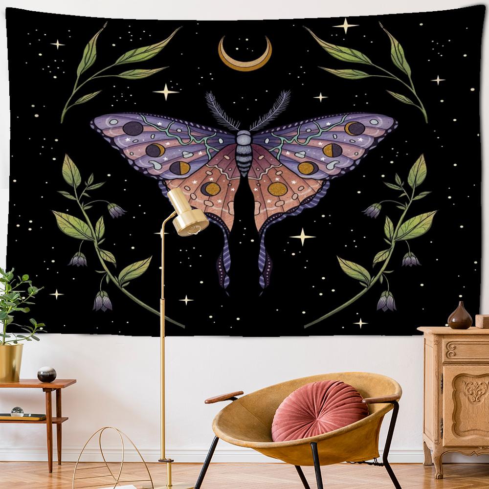 Phantom Psychedelic Butterfly Tapestry Sun Moon Star Mattress Aesthetic Room Polyester Wall Hanging Wall Decor
