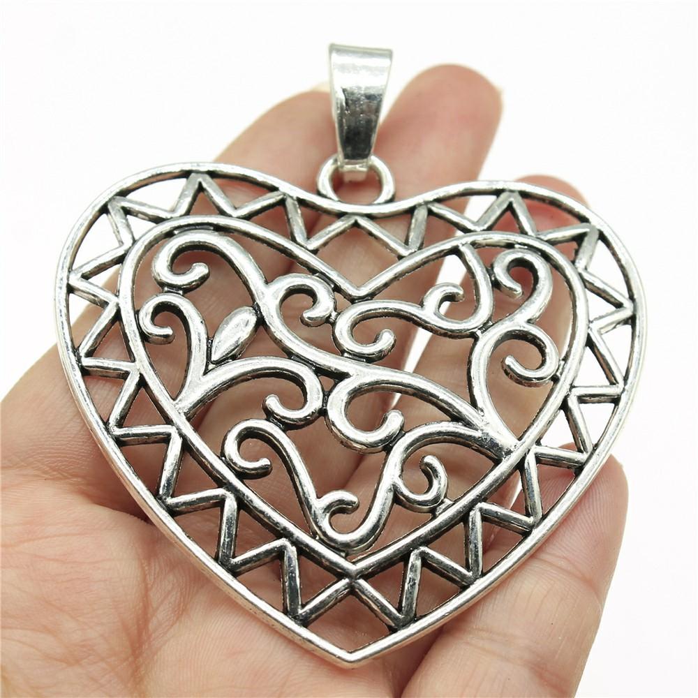 1pcs Big Size Hollow Flower Heart Pendant For Necklace Making DIY Handmade Craft Pendant Jewelry Making