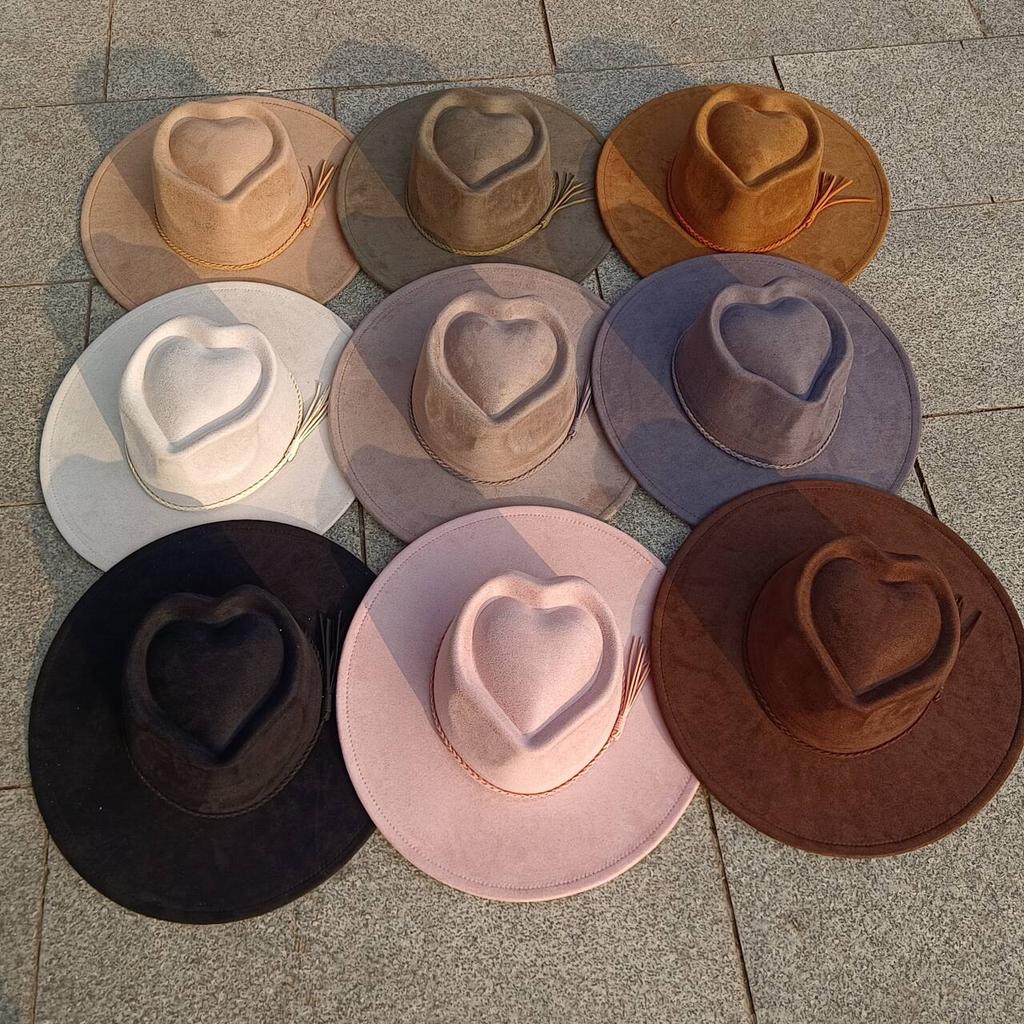 Heart Vegan Suede Hat Blank with Logo Engraving Autumn/Winter Hats for Men and Women Hat for Burning Heart Wide Brim Hat