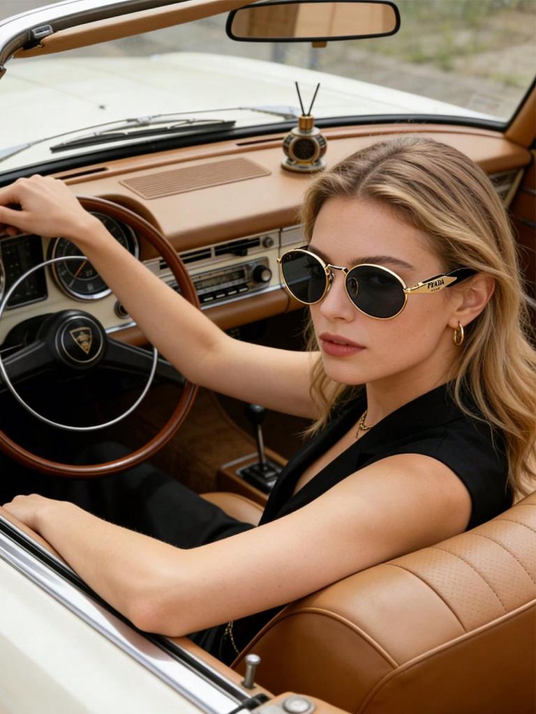 Prada PR65ZS Gold Oval Sunglasses, UV400 Retro Luxury Shades