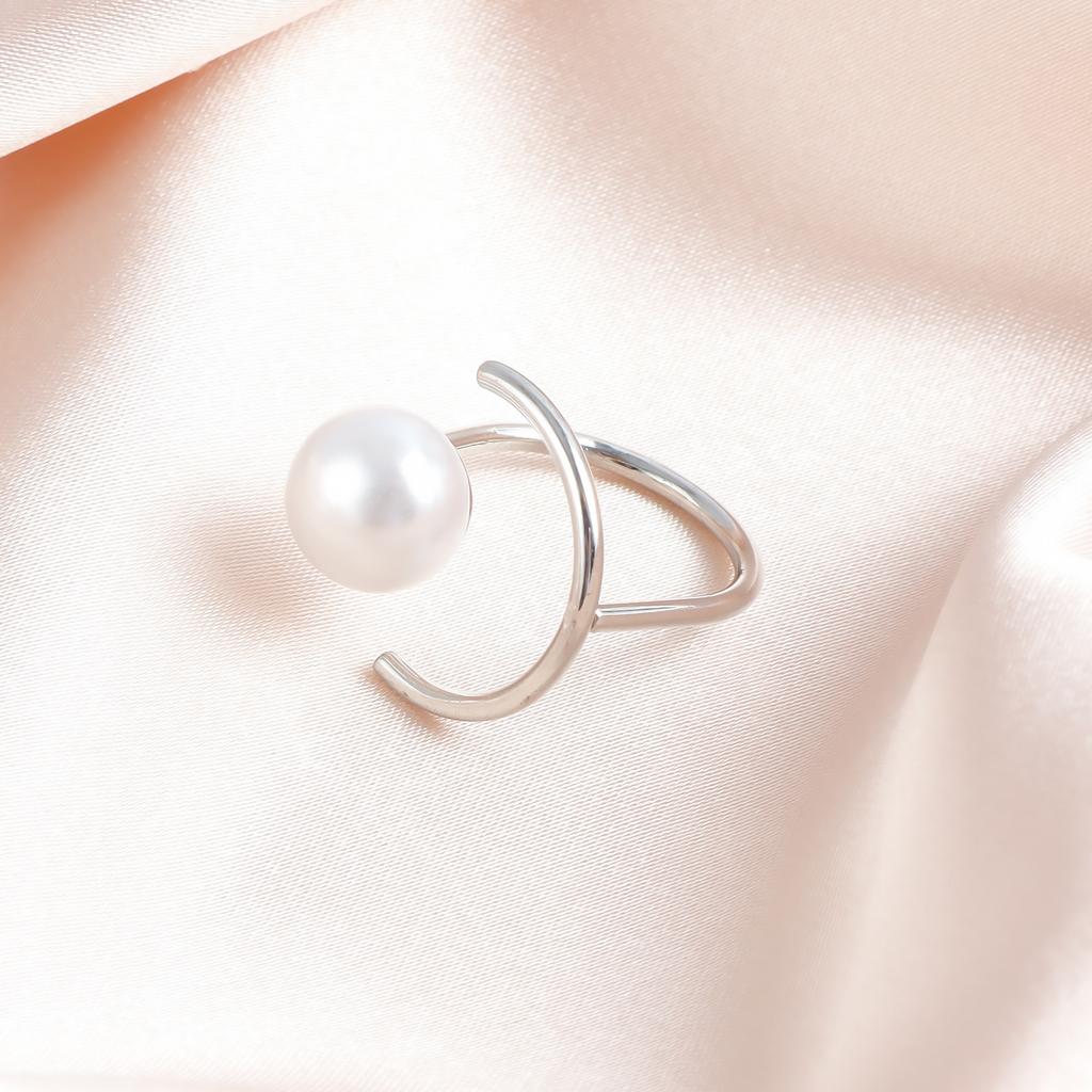 European and American geometric opening imitation pearl ring, fashionable and versatile, cold and trendy new popular tail ring ring
