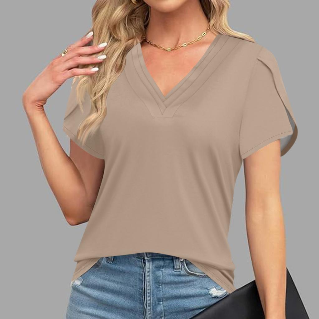 Blouses For Women Dressy Casual, Fashion Solid Color  Retro T-Shirt Unique Design  V-Neck Oversized Tshirts