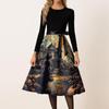 Women's Casual Fashion Round Neck Halloween Printed Vintage Dress