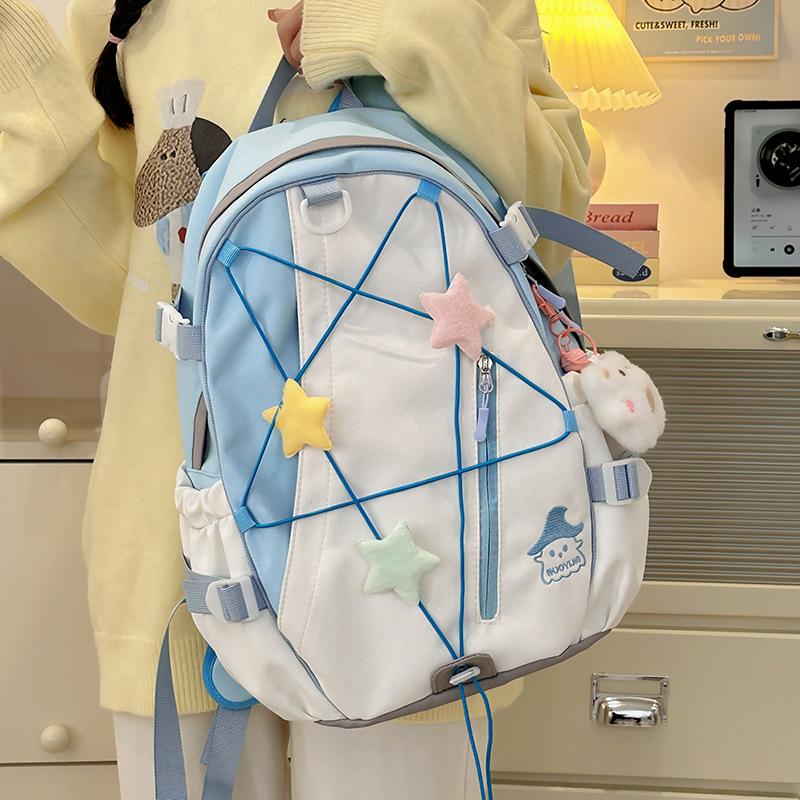 Junior High School Student Schoolbag Color Block Women Large Capacity Backpack