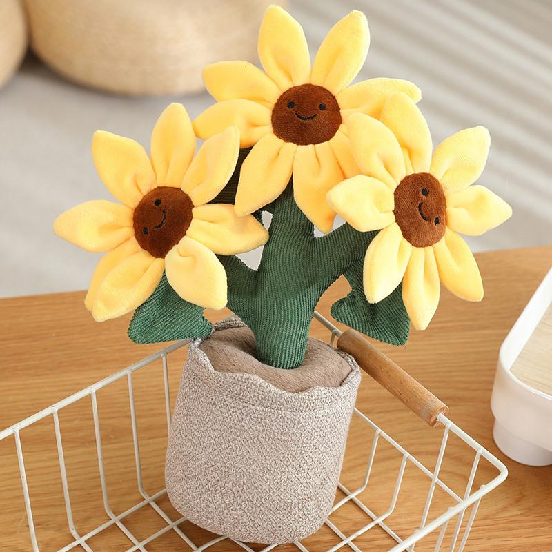 Niedliche, lächelnde Blumentopf-Plüschfiguren, süße Stoffblumen-Rosenpflanzen, Puppen, Schlafzimmer-Schreibtischdekoration, Sammlerstücke, Geschenke