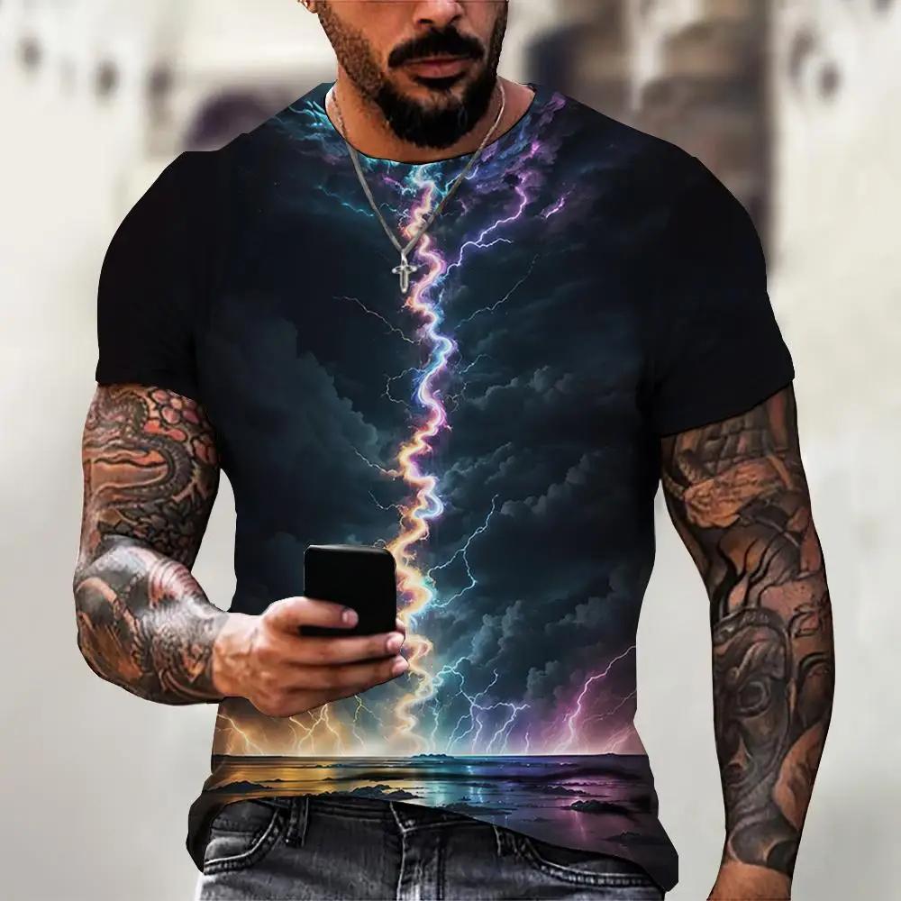 Fashion T-Shirts For Men 3d Line Printed Mens Clothing Street Designer Short Sleeved Oversized Top Tees Daily Casual Sportswear